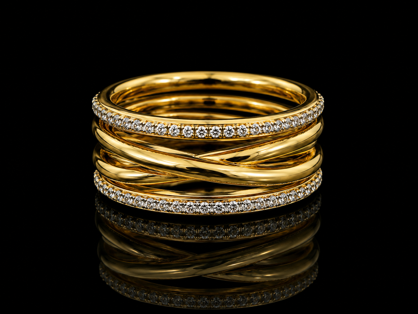 14K Yellow Gold Diamond Crossover Ring