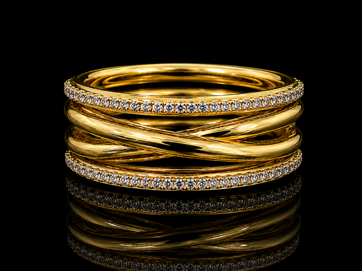 14K Yellow Gold Diamond Crossover Ring