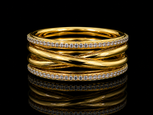 14K Yellow Gold Diamond Crossover Ring