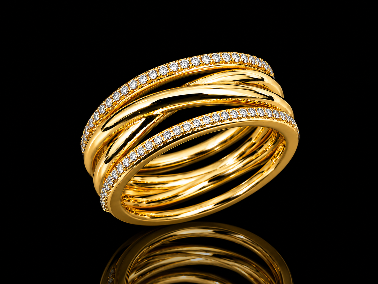 14K Yellow Gold Diamond Crossover Ring