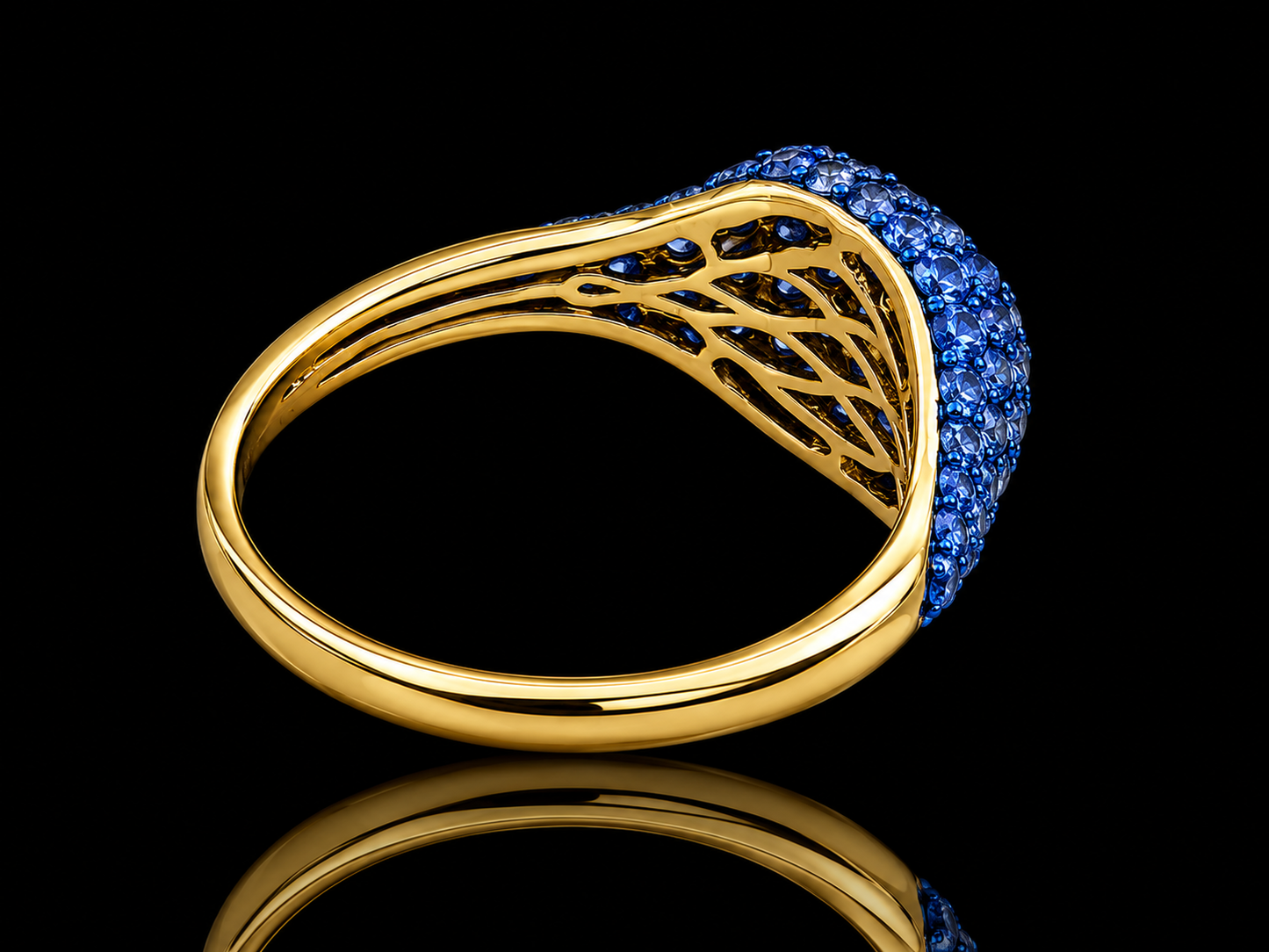 14K Yellow Gold Pavé Sapphire Signet Ring
