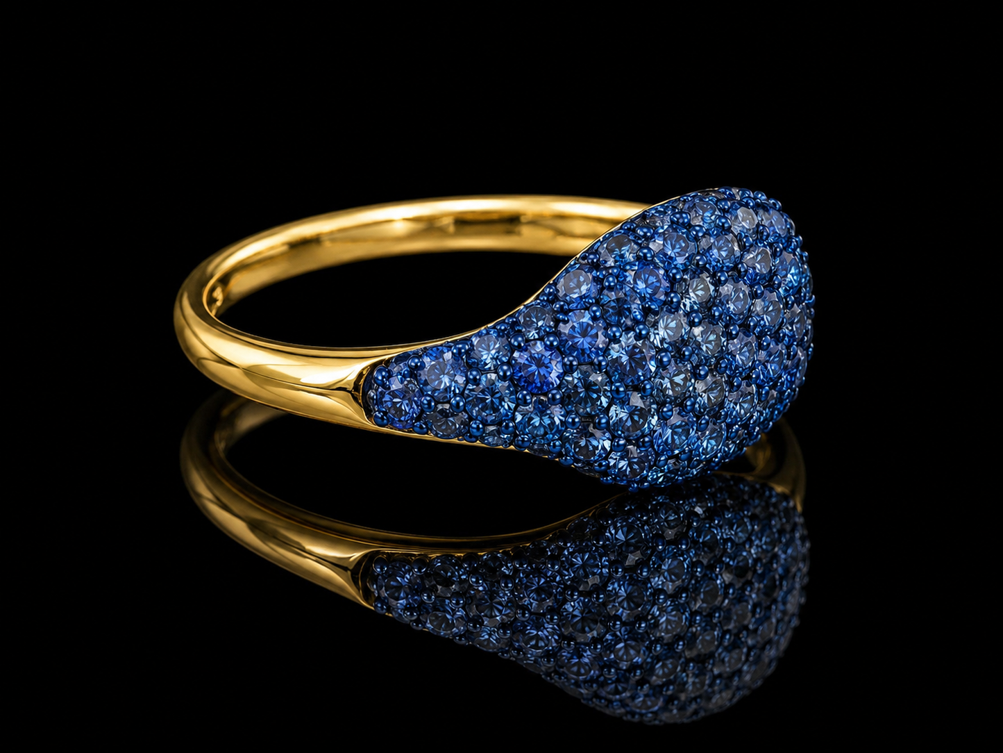 14K Yellow Gold Pavé Sapphire Signet Ring