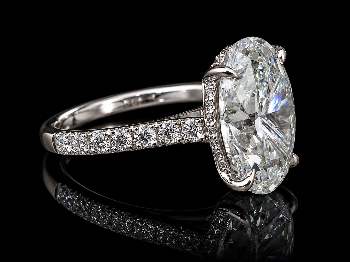 14K White Gold Hidden Halo Oval Lab-Grown Diamond Engagement Ring – 6.55 CTW | IGI Certified