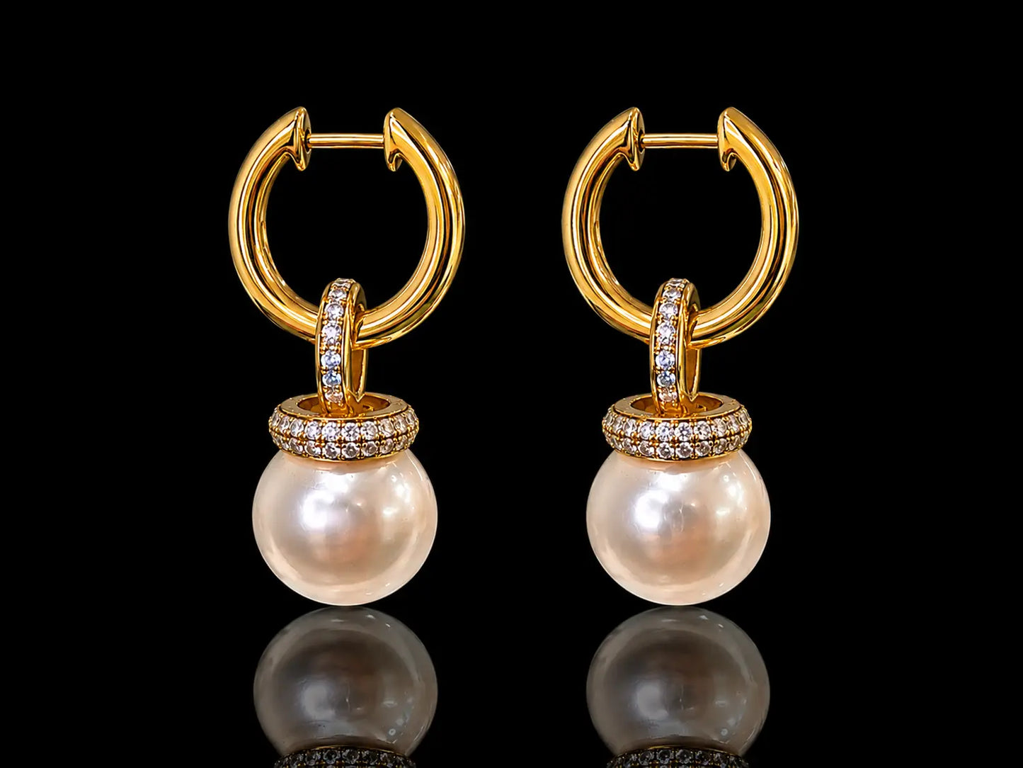 18K Yellow Gold Removable South Sea White Pearl & Diamond Dangle Earrings – 0.70 CT Natural Diamonds (Copy) superbell