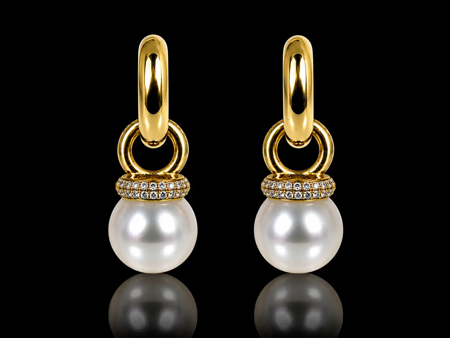 18K Yellow Gold Removable South Sea White Pearl & Diamond Dangle Earrings – 0.70 CT Natural Diamonds (Copy) superbell