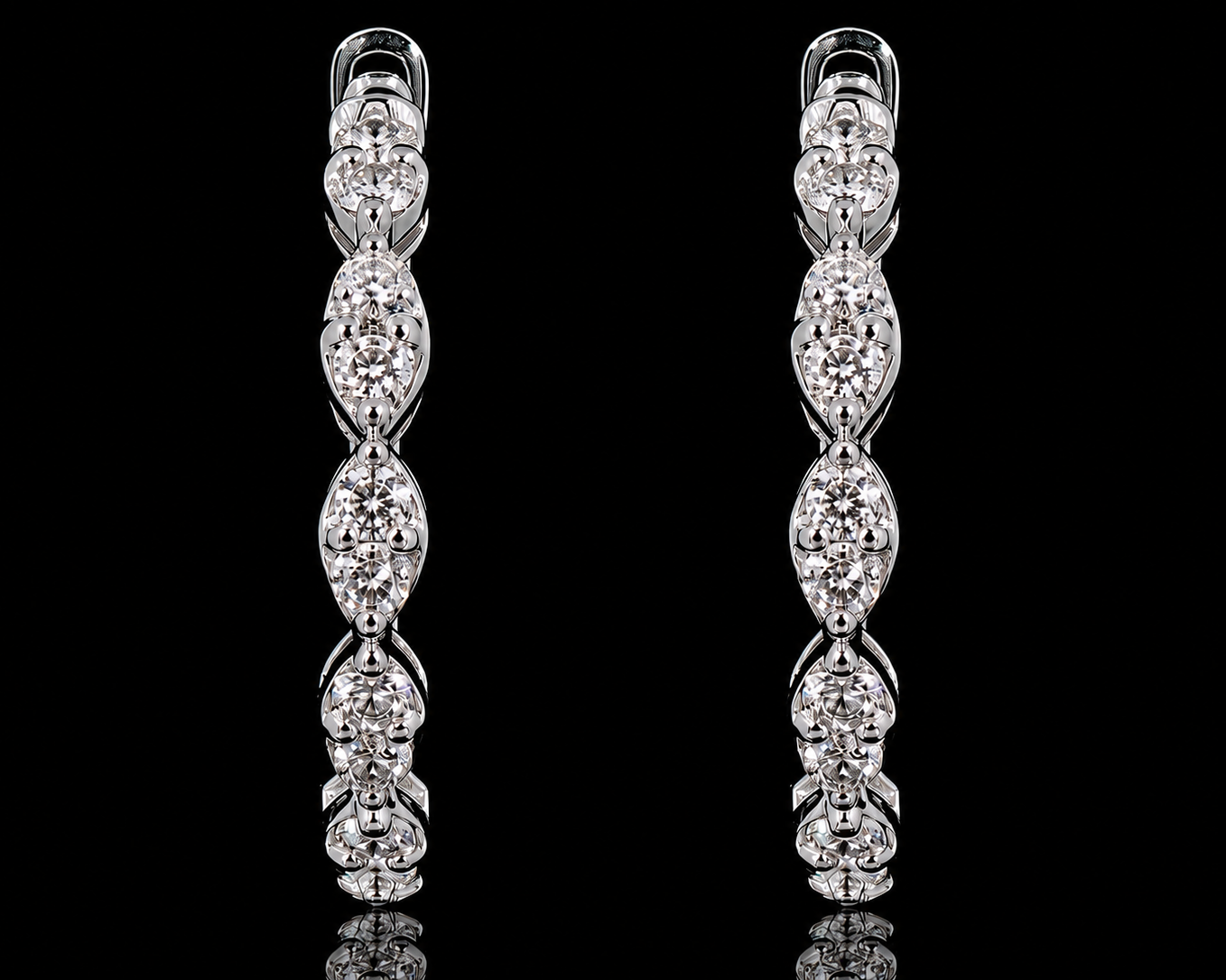 14K White Gold Marquise Diamond Hoop Earrings – 1.66 CT Natural Diamonds | 26.5 mm