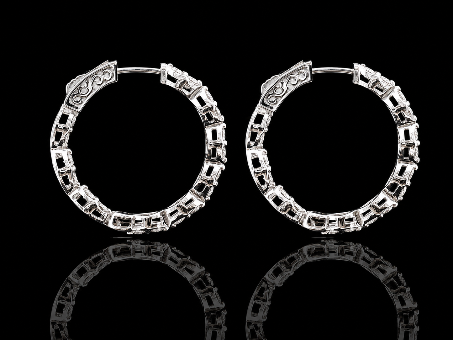 14K White Gold Marquise Diamond Hoop Earrings – 1.66 CT Natural Diamonds | 26.5 mm