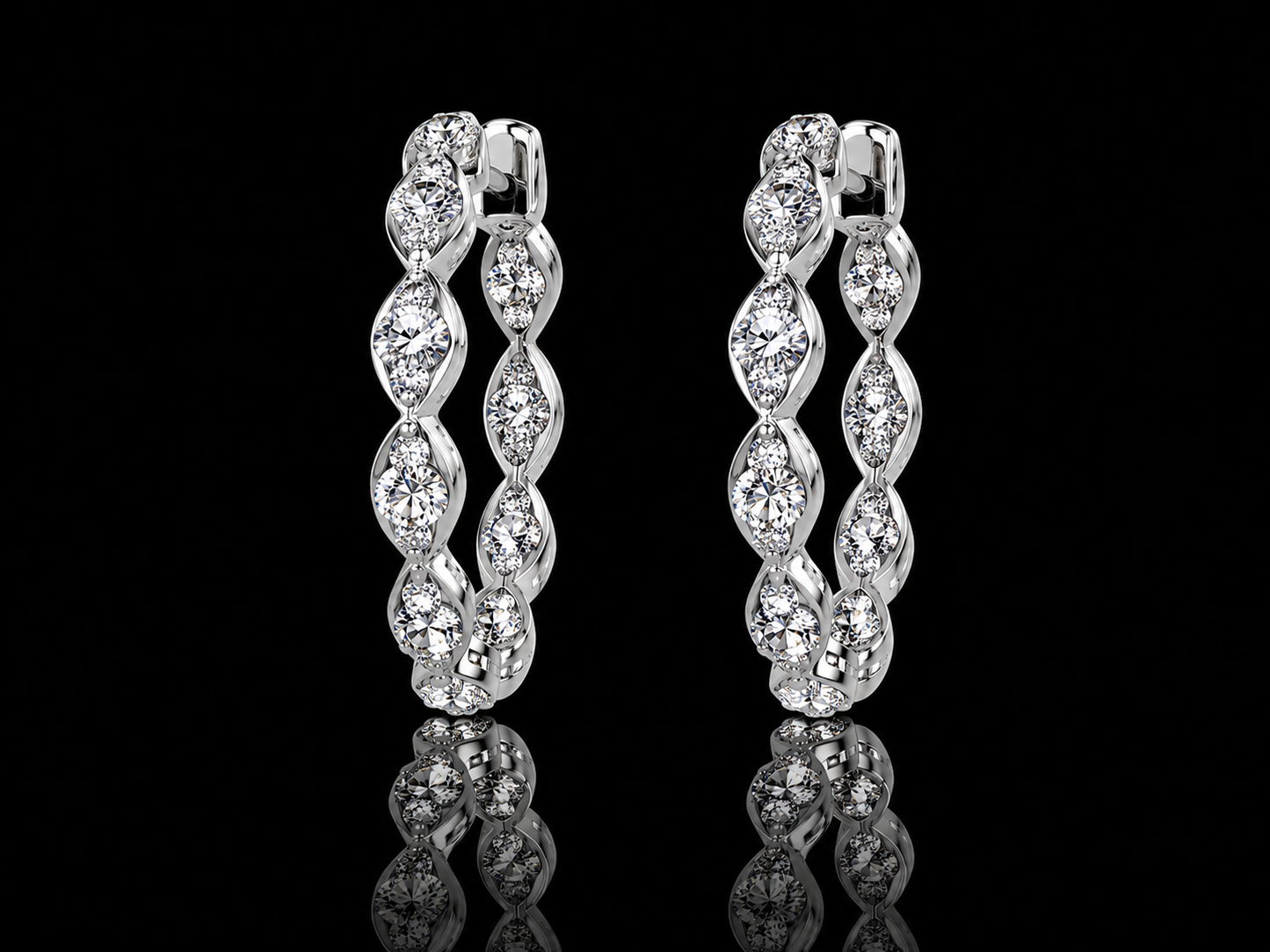 14K White Gold Marquise Diamond Hoop Earrings – 1.66 CT Natural Diamonds | 26.5 mm