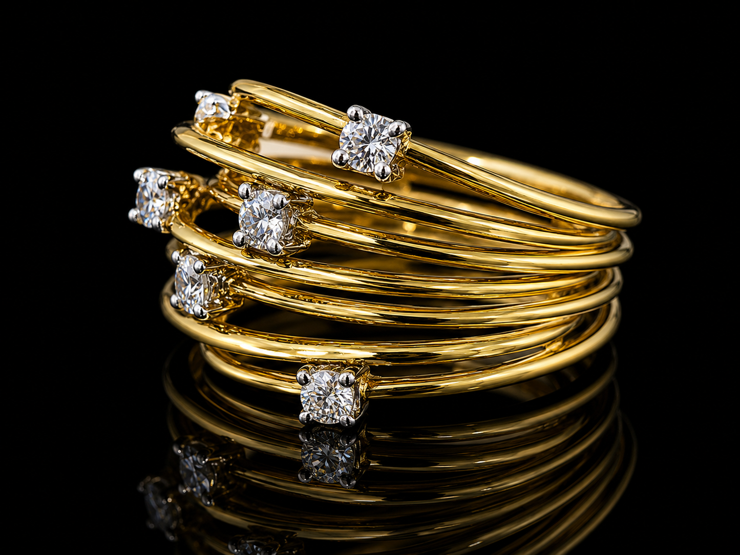 18K Yellow Gold Fancy Wired Diamond Ring