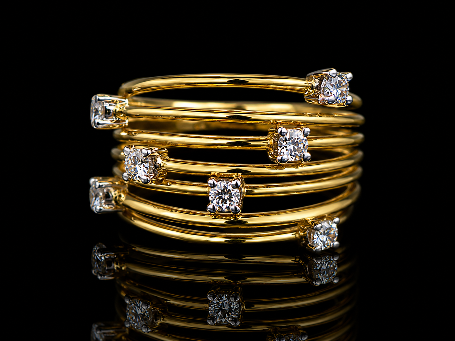 18K Yellow Gold Fancy Wired Diamond Ring