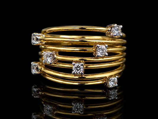 18K Yellow Gold Fancy Wired Diamond Ring Angelica Jewellers