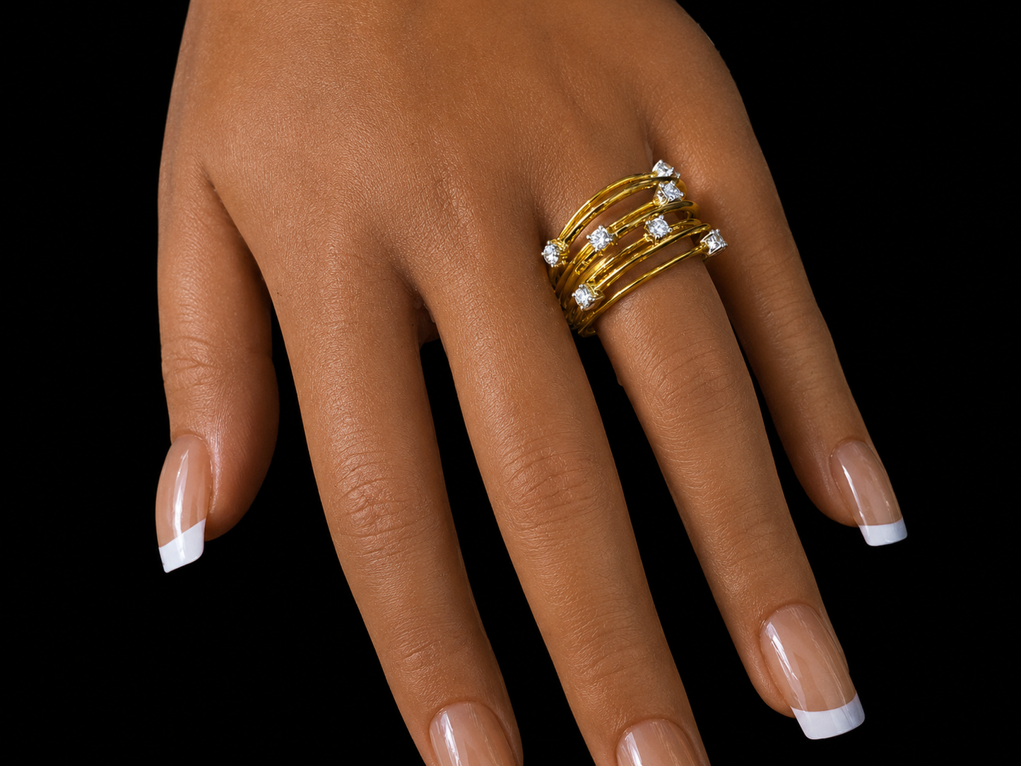 18K Yellow Gold Fancy Wired Diamond Ring