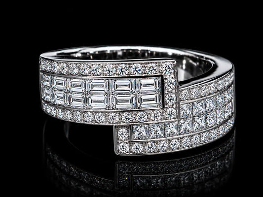 18K White Gold Geometric Statement Multi-Cut Natural Diamond Ring Angelica Jewellers