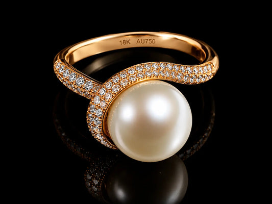 18K Rose white South Sea Pearl & Diamond Swirl Ring Angelica Jewellers