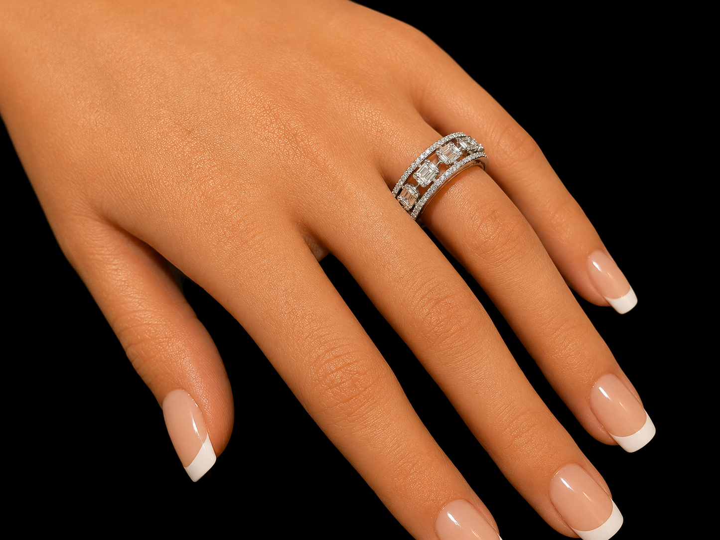 14K White Gold Diamond Openwork Band Ring