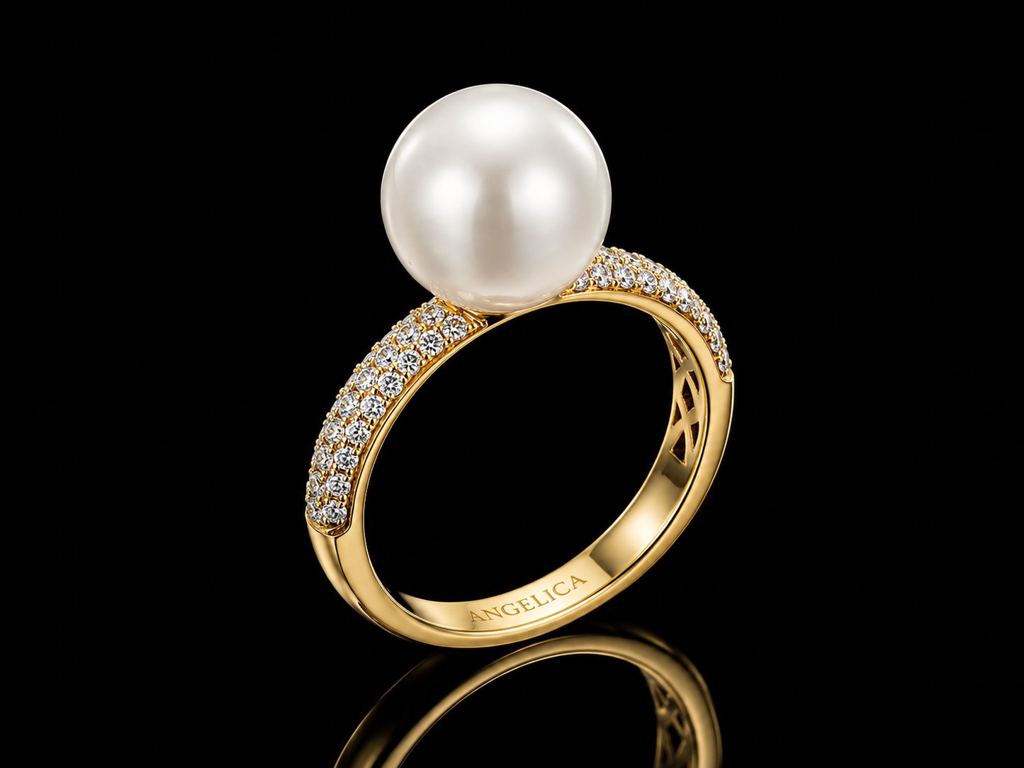 18K Yellow Gold South Sea Pearl &amp; Diamond Ring – 9.5–10mm White Pearl | 0.30 CT Natural Diamonds