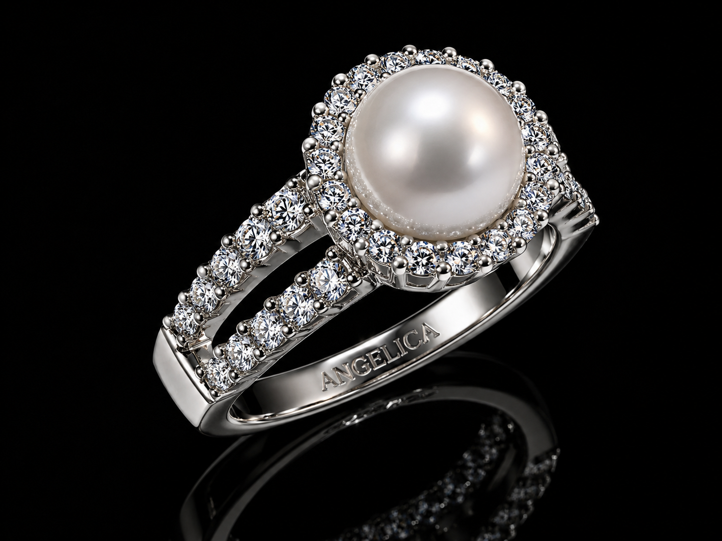 18K White Gold Double Halo Saltwater Pearl & Diamond Ring – 0.70 CT VS F-G