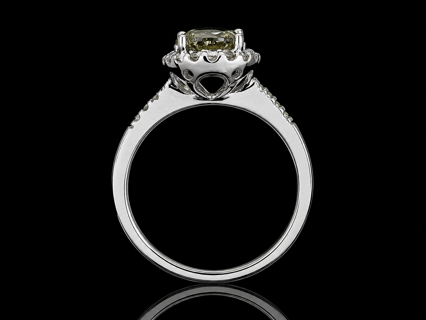18K Yellow Gold Green Tourmaline Diamond Halo Ring