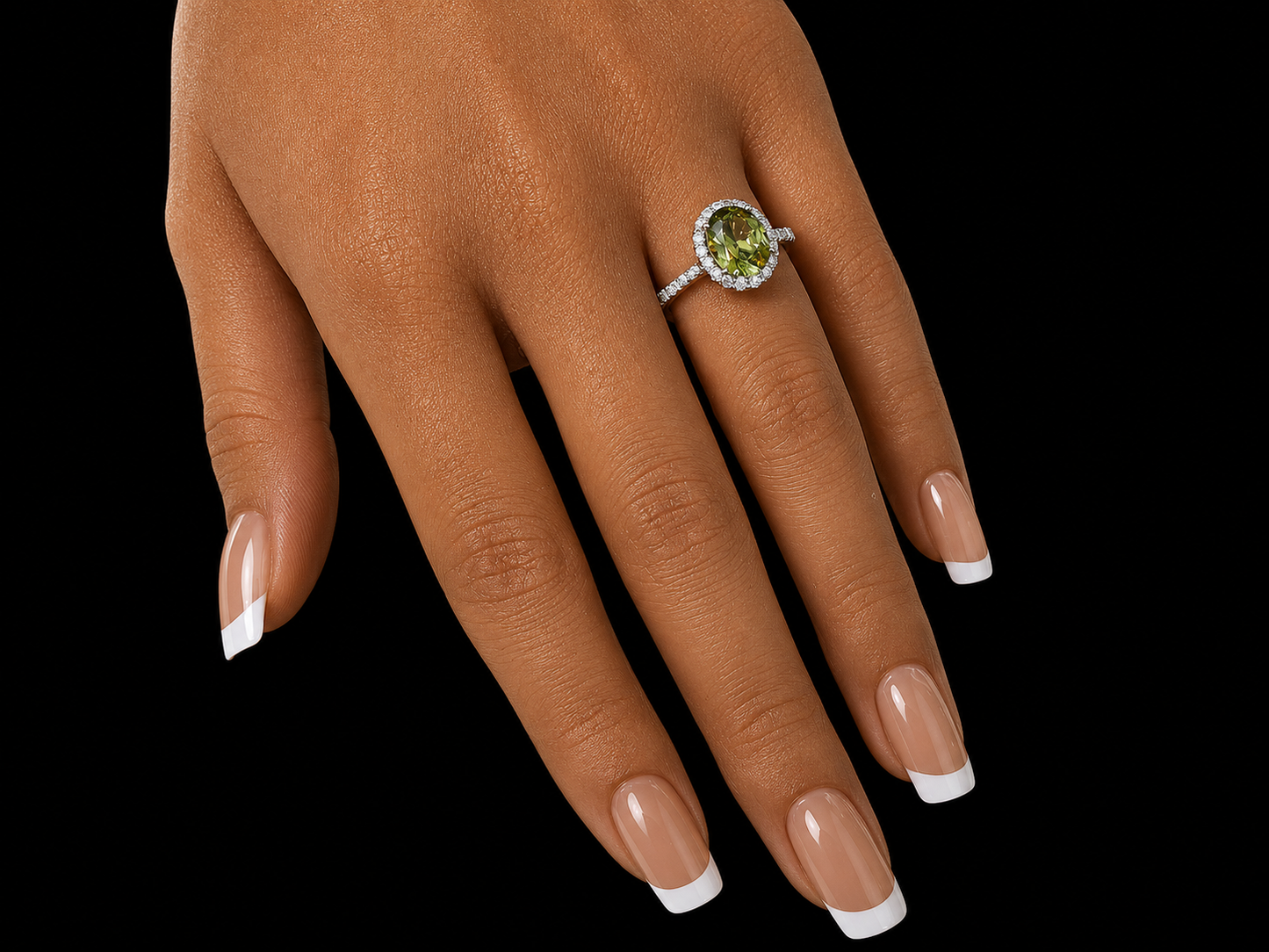 18K Yellow Gold Green Tourmaline Diamond Halo Ring