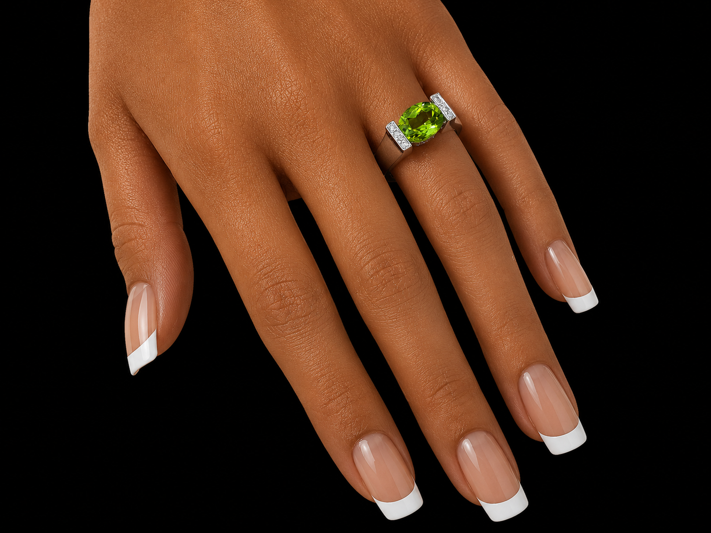 14K White Gold Peridot and Diamond Ring