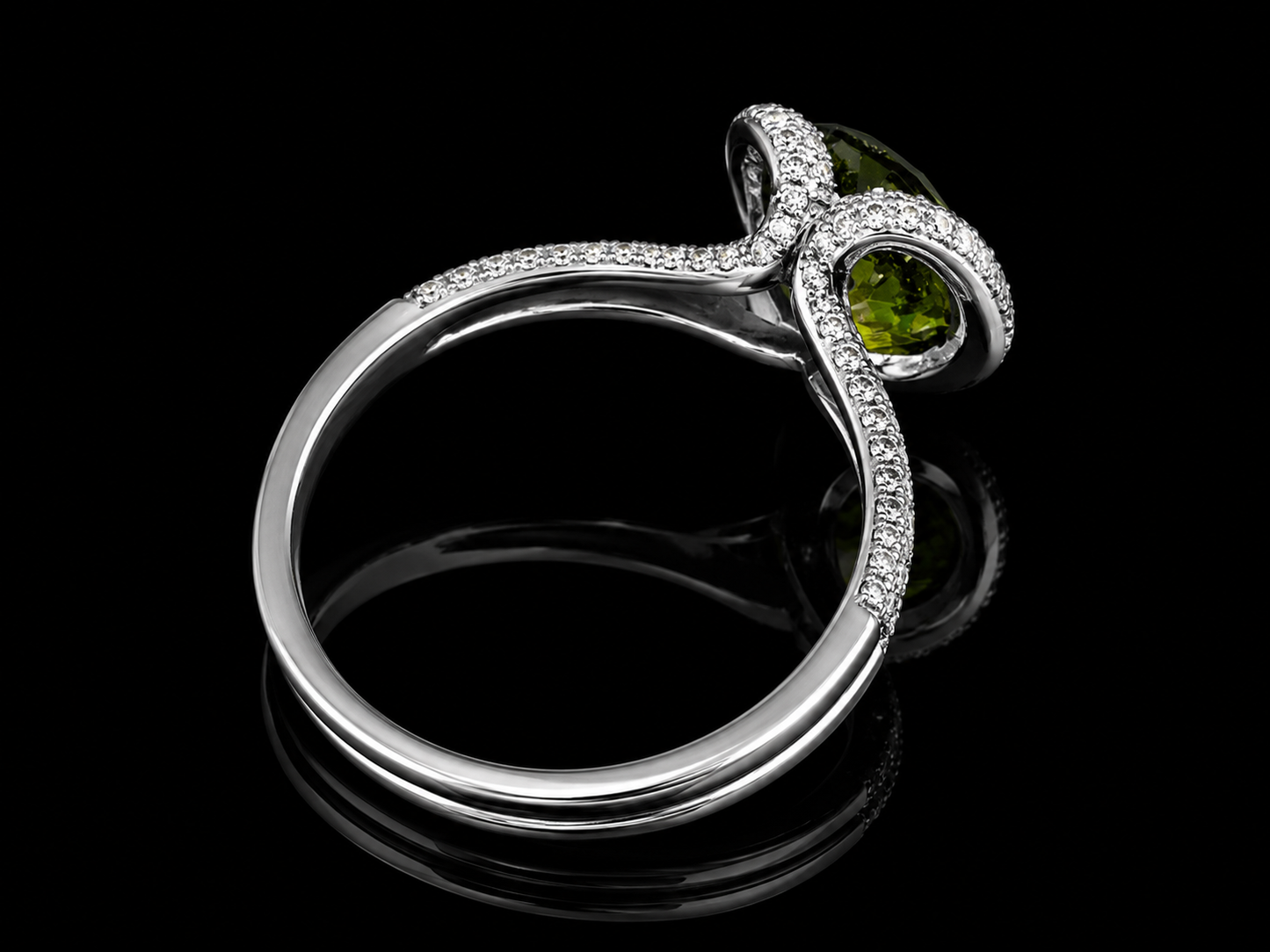18K White Gold Green Tourmaline &amp; Diamond Halo Ring