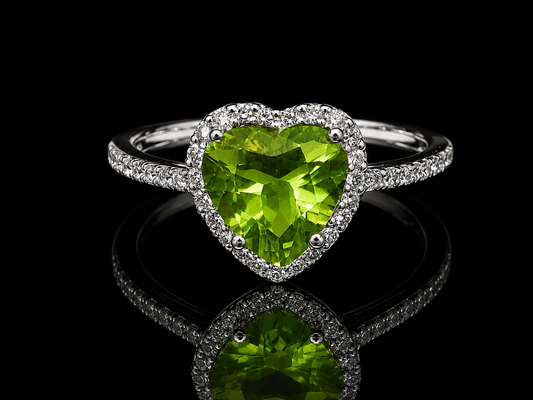 18K White Gold Heart Peridot & Diamond Ring Angelica Jewellers