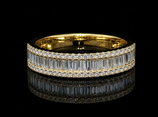 14K Yellow Gold Baguette & Round Diamond Band - 0.53CTW