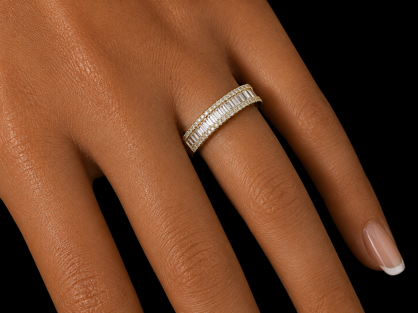14K Yellow Gold Baguette &amp; Round Diamond Band