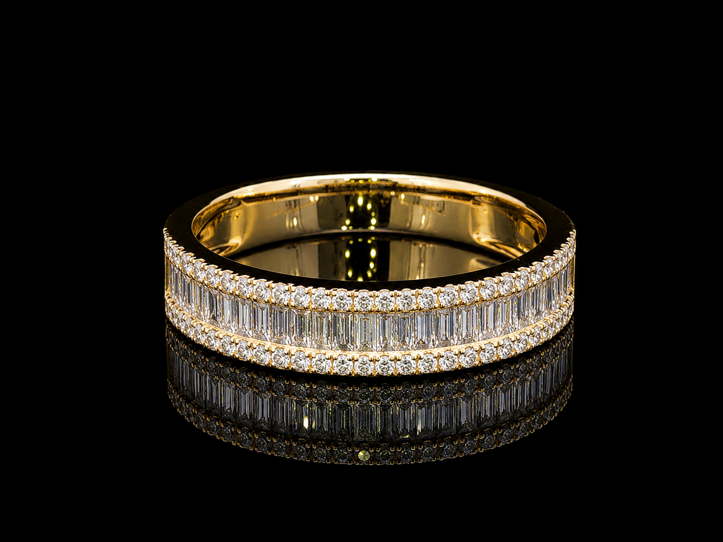 14K Yellow Gold Baguette &amp; Round Diamond Band