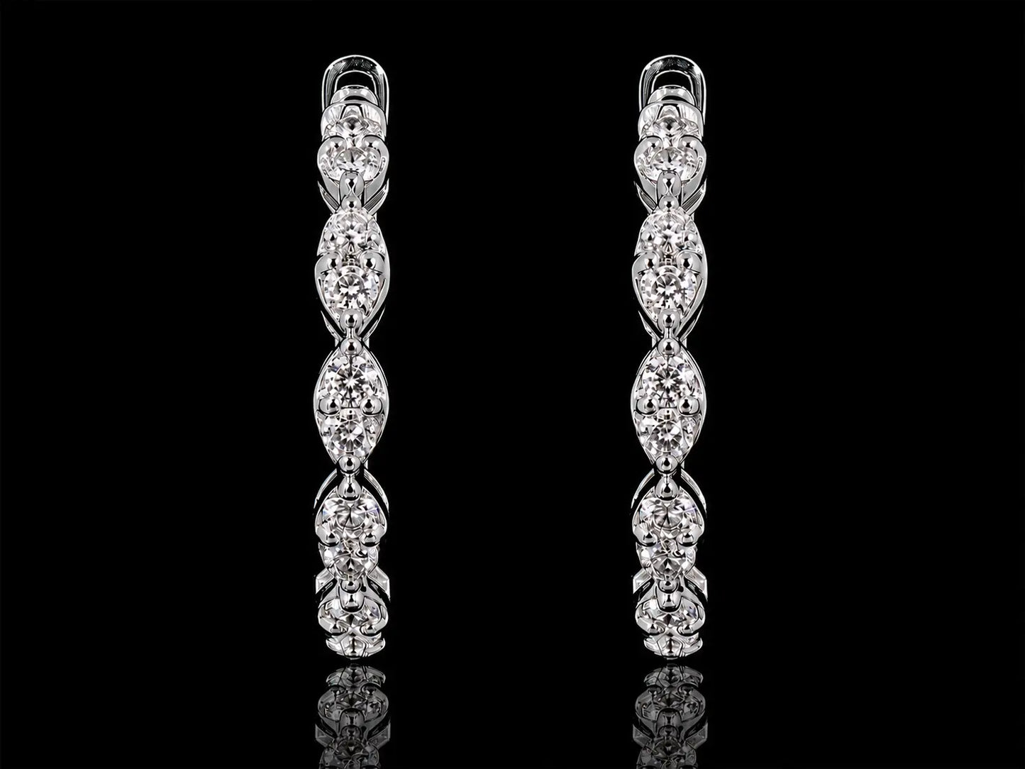14K White Gold Marquise Diamond Hoop Earrings – 1.66 CT Natural Diamonds | 26.5 mm superbell