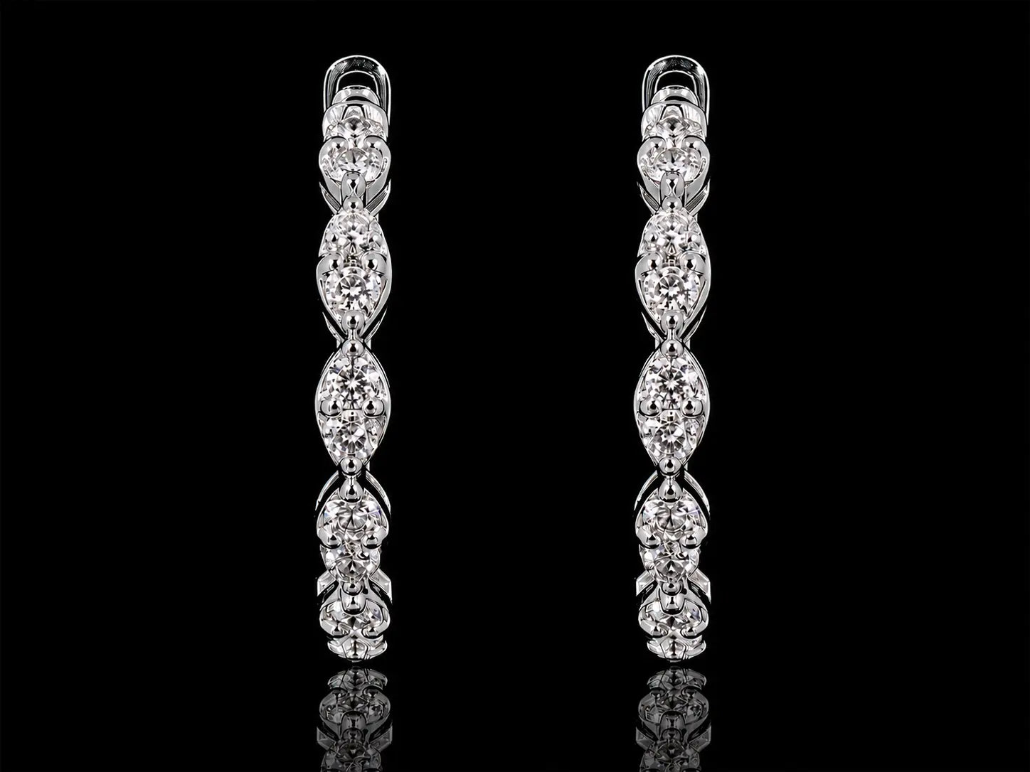 14K White Gold Marquise Diamond Hoop Earrings – 1.66 CT Natural Diamonds | 26.5 mm superbell