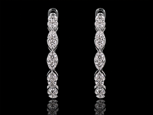 14K White Gold Marquise Diamond Hoop Earrings – 1.66 CT Natural Diamonds | 26.5 mm