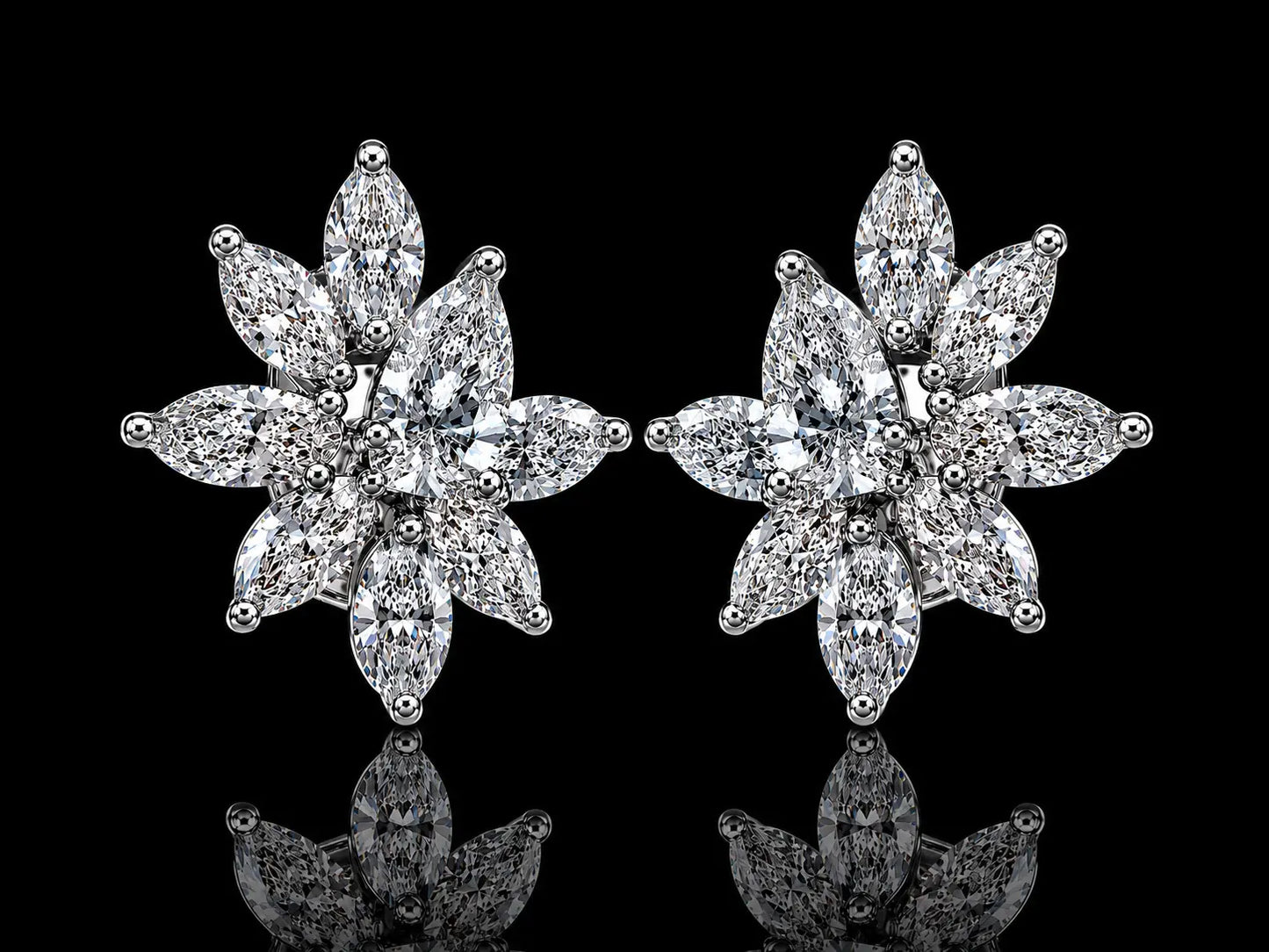 14K White Gold Antique-Inspired Lab Grown Diamond Earrings – 2.68 CT VS–VVS E–F | 17 × 12 mm Angelica Jewellers X Waves