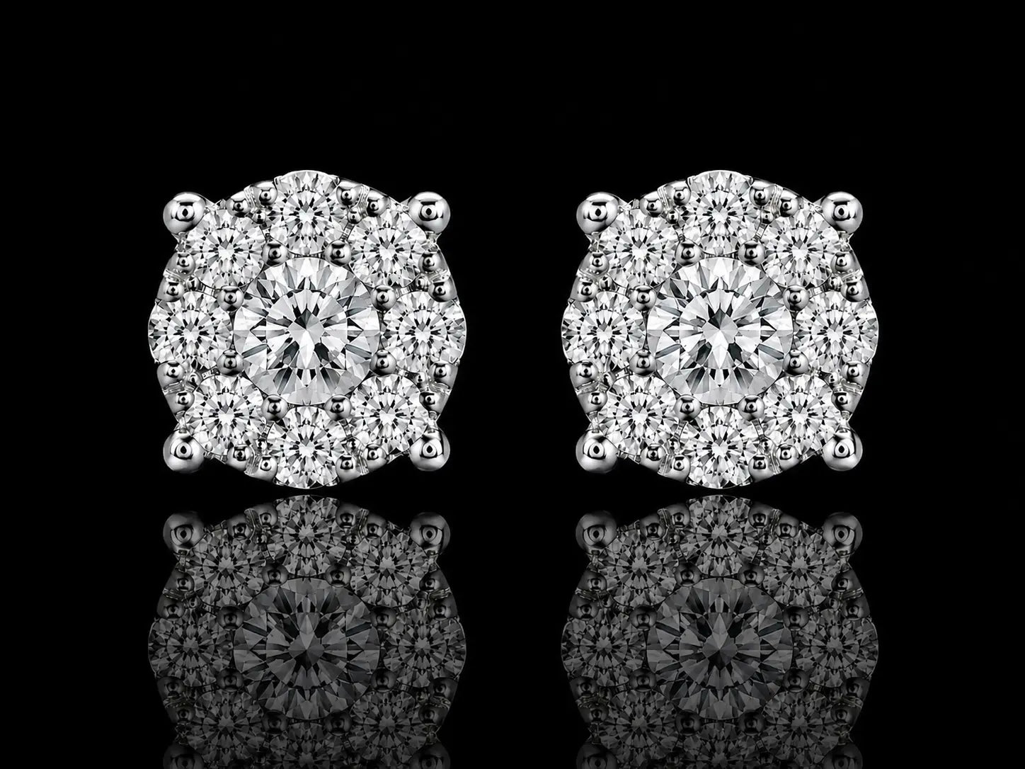 14K WHITE GOLD ROUND DIAMONDS VVS F+ EARRINGS Angelica Jewellers X Waves