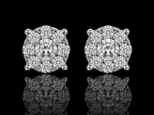 14K WHITE GOLD ROUND DIAMONDS VVS F+ EARRINGS