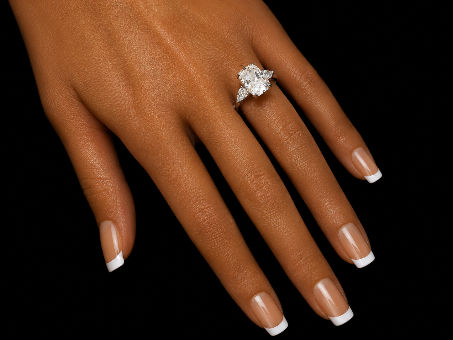 14K White Gold Trilogy Engagement Ring with 3.00 CT Elongated Cushion-Cut Diamond