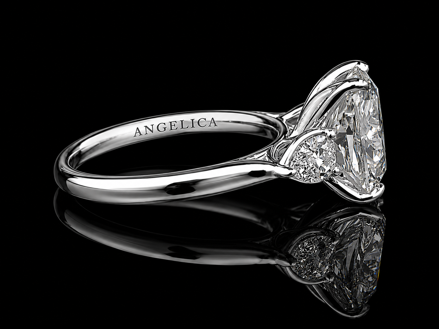14K White Gold Trilogy Engagement Ring with 3.00 CT Elongated Cushion-Cut Diamond