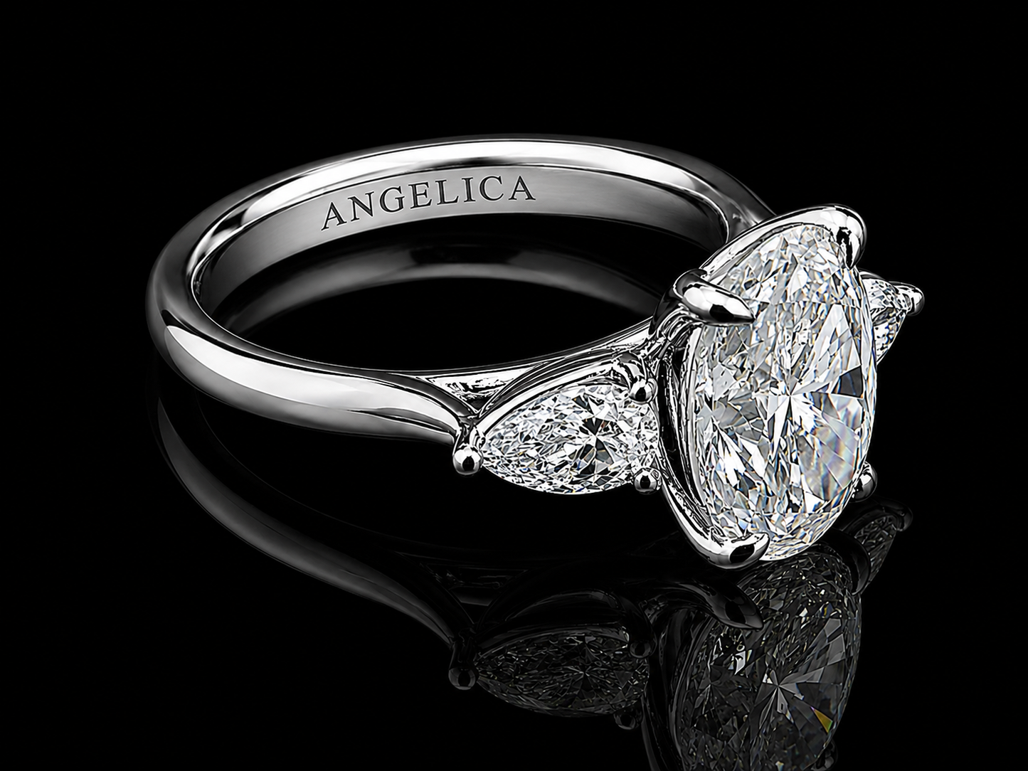 14K White Gold Trilogy Engagement Ring with 3.00 CT Elongated Cushion-Cut Diamond