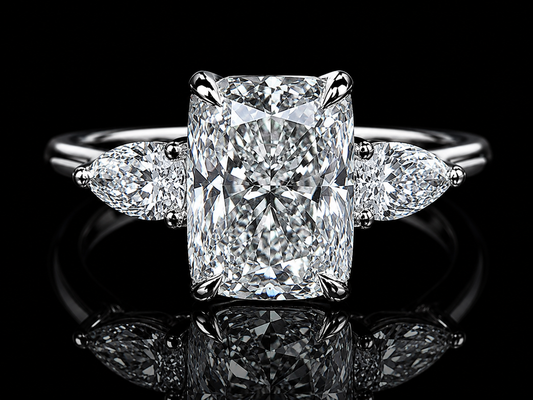 14K White Gold Trilogy Engagement Ring with 3.00 CT Elongated Cushion-Cut Diamond