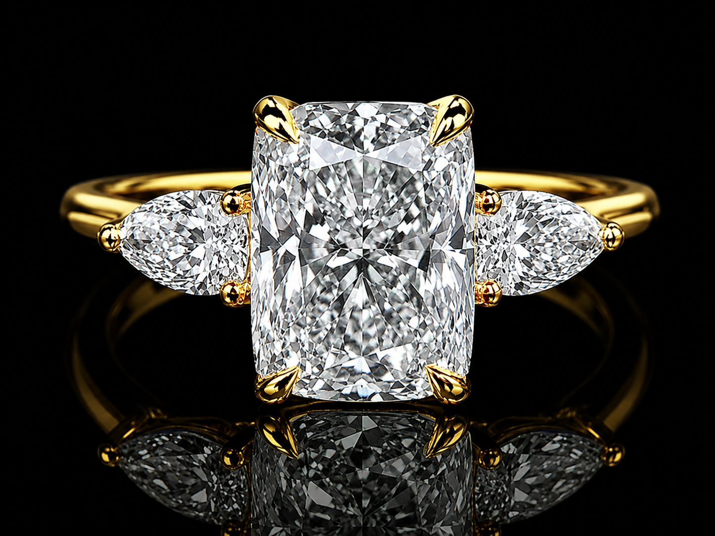 18K White Gold Trilogy Engagement Ring with 3.00 CT Elongated Cushion-Cut Diamond (Copy)
