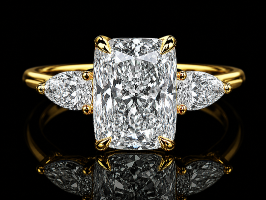 18K White Gold Trilogy Engagement Ring with 3.00 CT Elongated Cushion-Cut Diamond (Copy) Angelica Jewellers