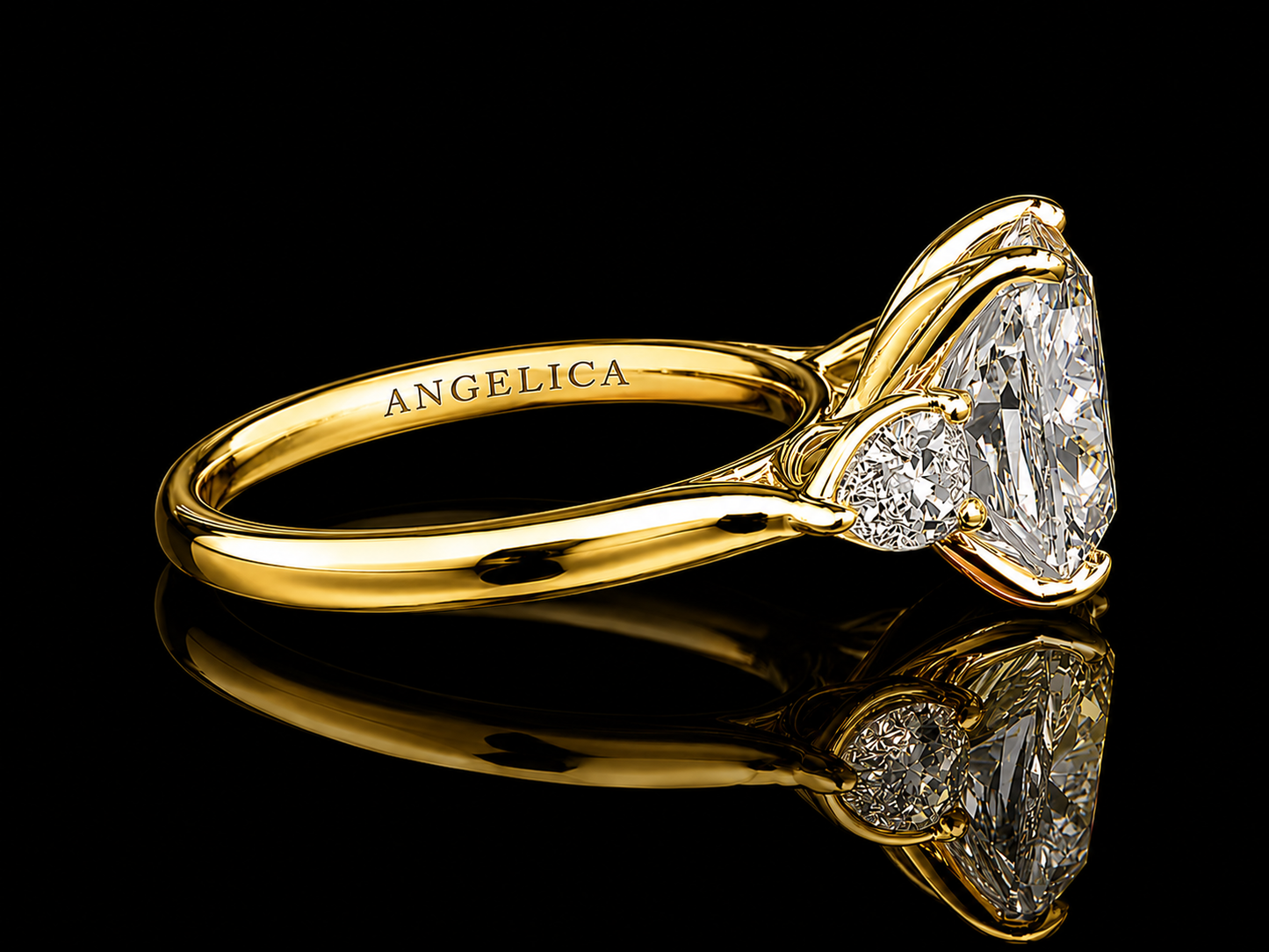 18K White Gold Trilogy Engagement Ring with 3.00 CT Elongated Cushion-Cut Diamond (Copy)