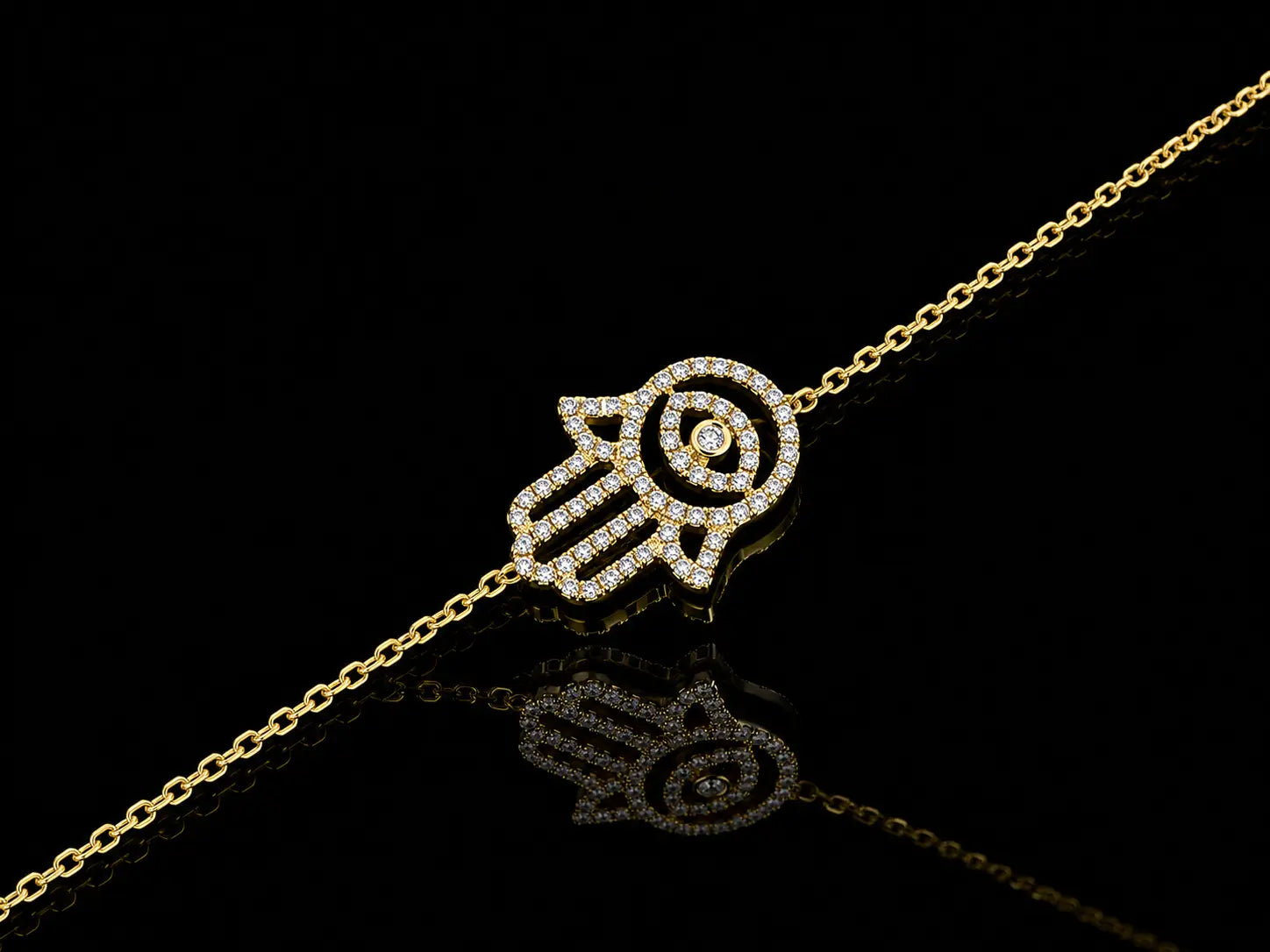 14K Yellow Gold Diamond Hamsa Bracelet – 0.24 CT Natural Diamond Evil Eye Bracelet Angelica Jewellers
