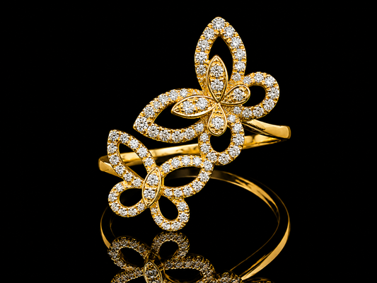 14K Yellow Gold Double Butterfly Diamond Ring – 0.31 CTW