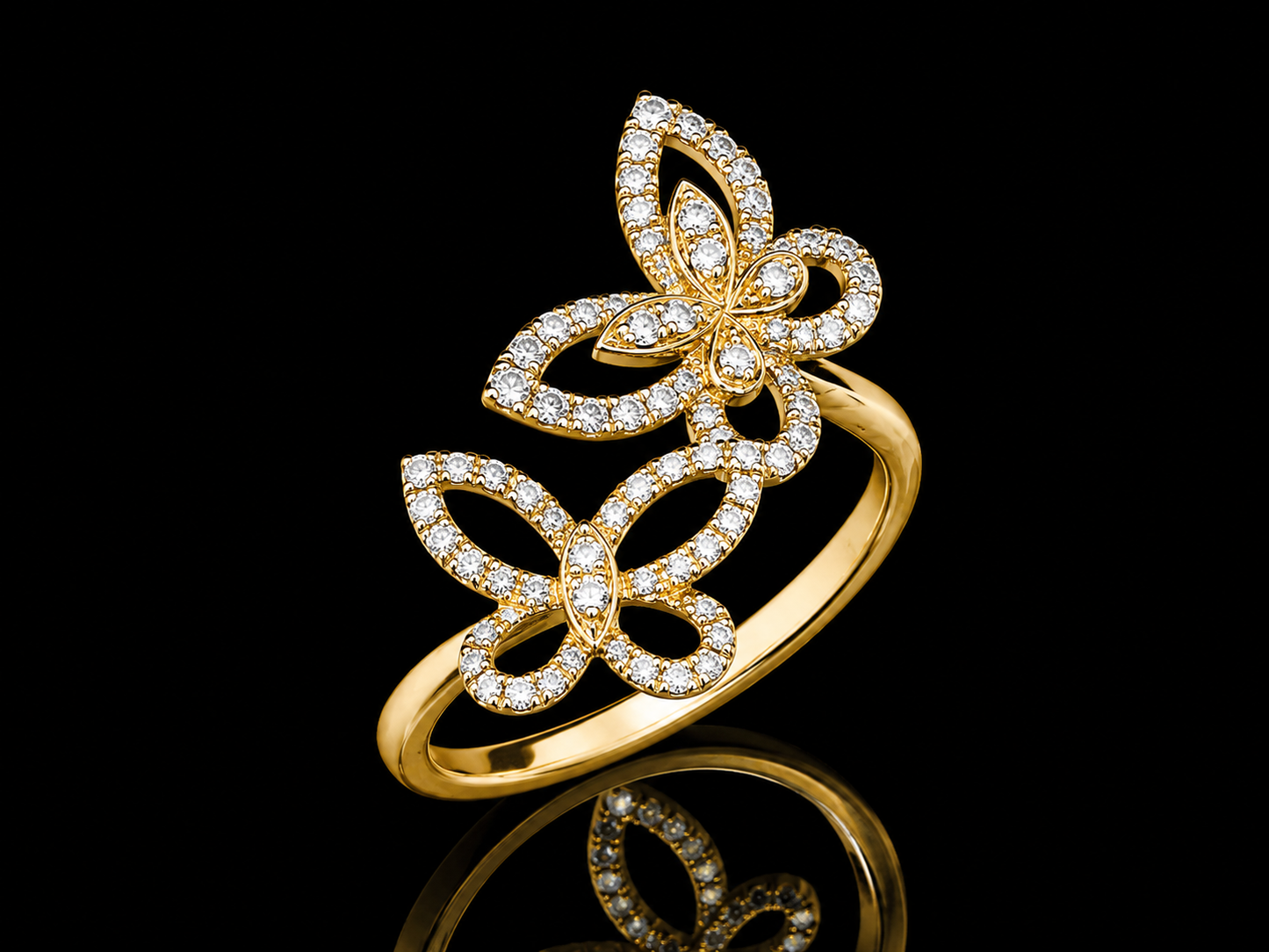 14K Yellow Gold Double Butterfly Diamond Ring – 0.31 CTW