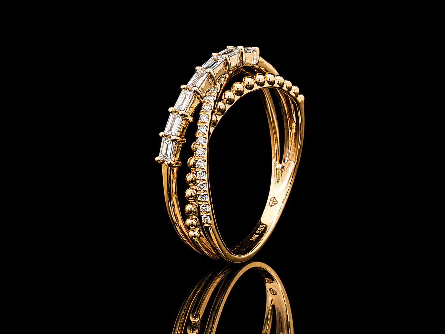 14K Yello14K Yellow Gold Overlap Cross Diamond Ring – 0.20 CTWw Gold Spike Diamond Band – 0.15 CTW (Copy)