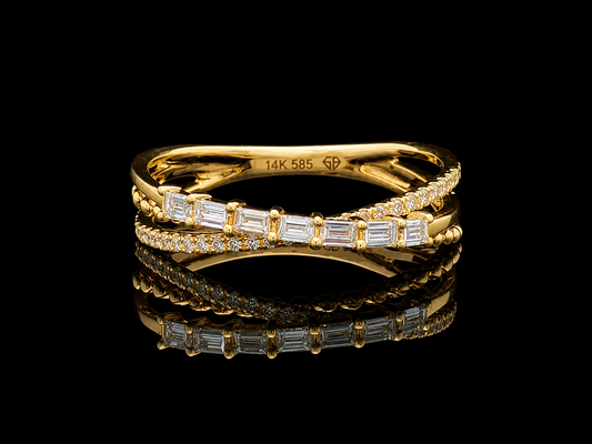 14K Yellow Gold Overlap Cross Diamond Ring – 0.20 CTW
