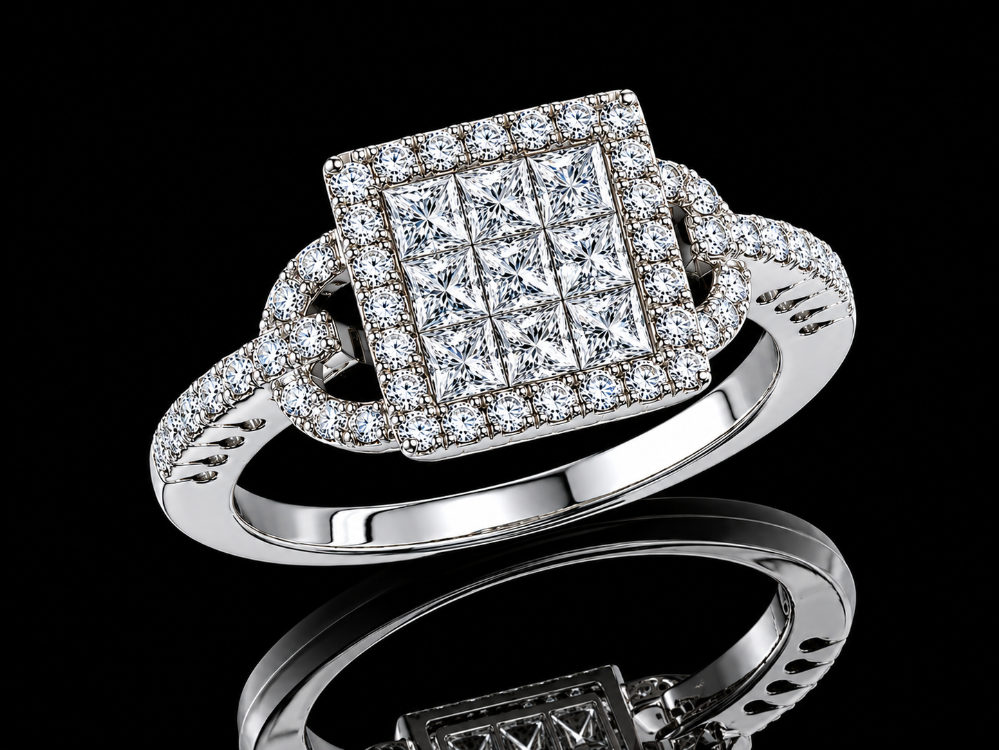 14K White Gold Princess Cluster Diamond Ring – 0.60 CT Angelica Jewellers