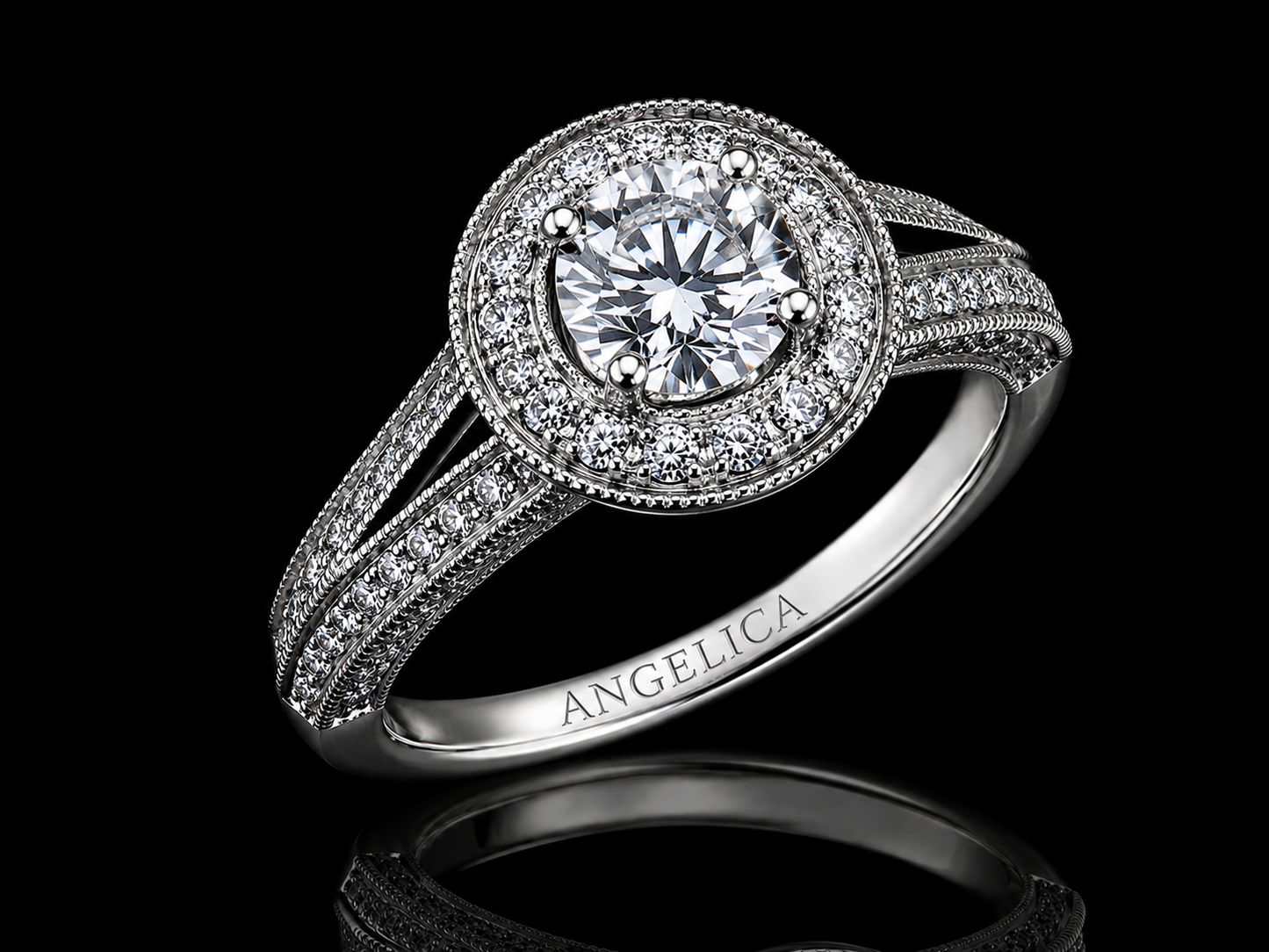 14K White Gold Diamond Halo Engagement Ring Set – 1.05 CTW Natural Diamonds Angelica Jewellers