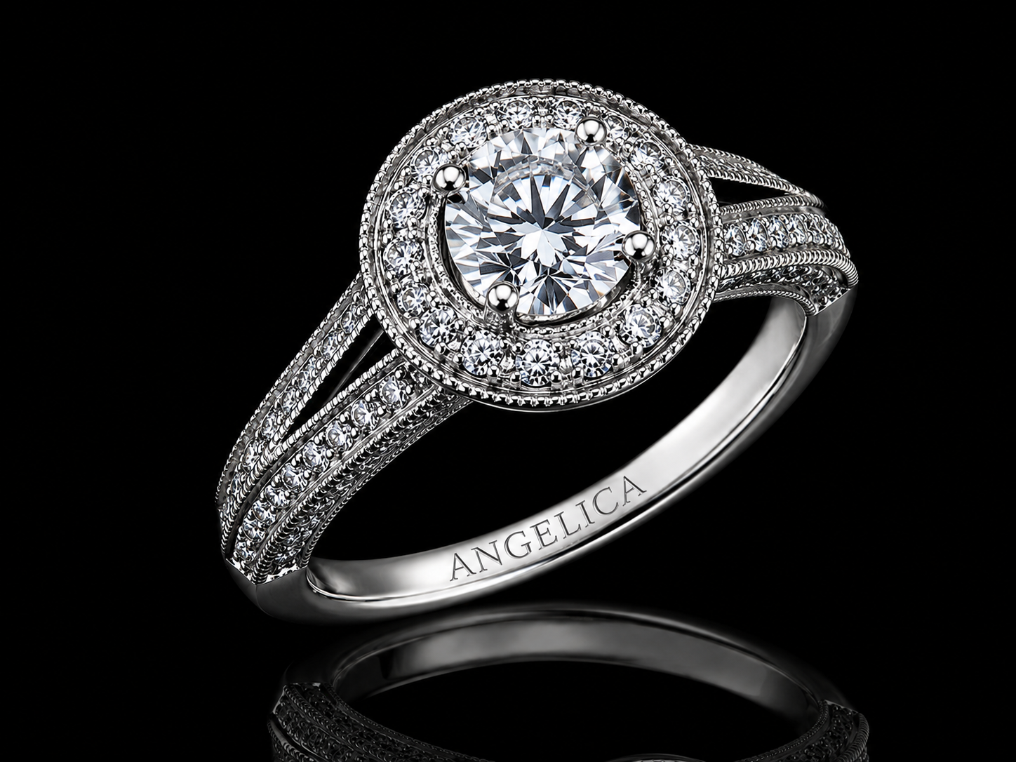14K White Gold Diamond Halo Engagement Ring Set – 1.05 CTW Natural Diamonds Angelica Jewellers